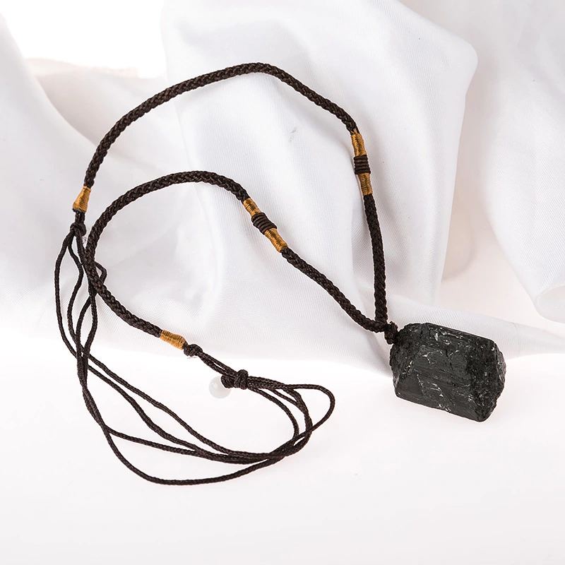 Black Tourmaline Rough Stone Pendant Necklace