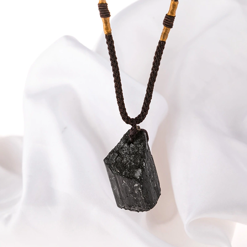 Black Tourmaline Rough Stone Pendant Necklace