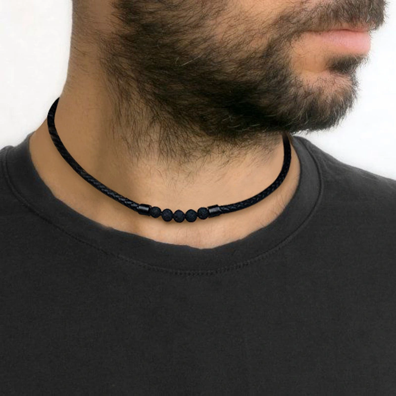 Men's Woven Leather Collar Necklace