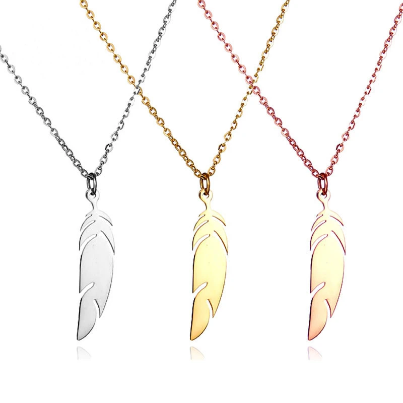 Stainless Steel Feather Pendant Necklace