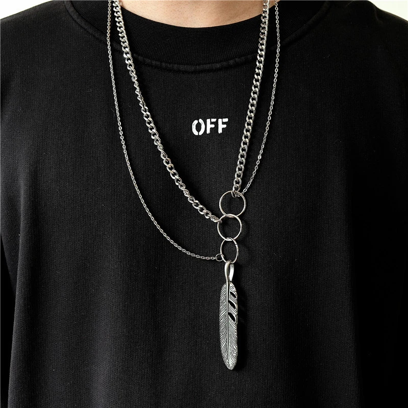 Hip-hop feather multi-layer necklace