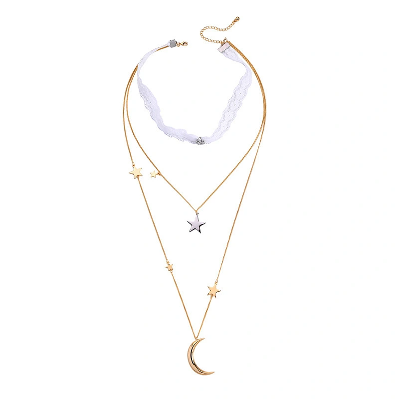 Temperament retro creative multi-layer star moon necklace