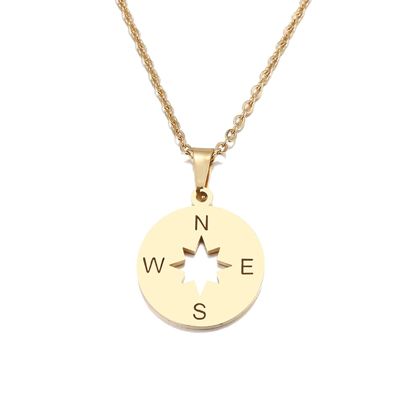 Stainless steel compass necklace