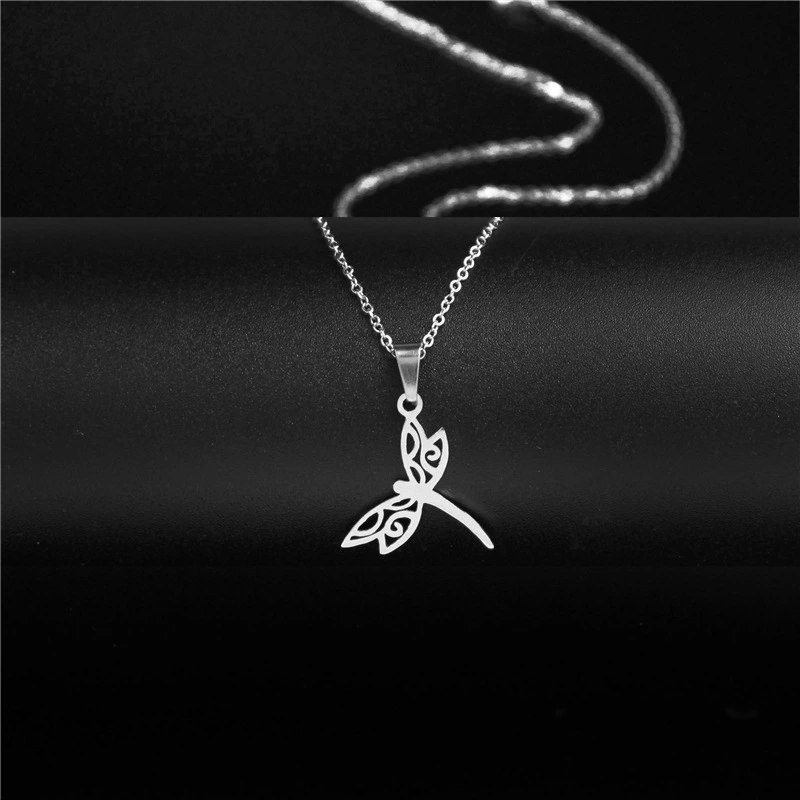 Stainless Steel Dragonfly Necklace Glossy Dragonfly Insect Pendant