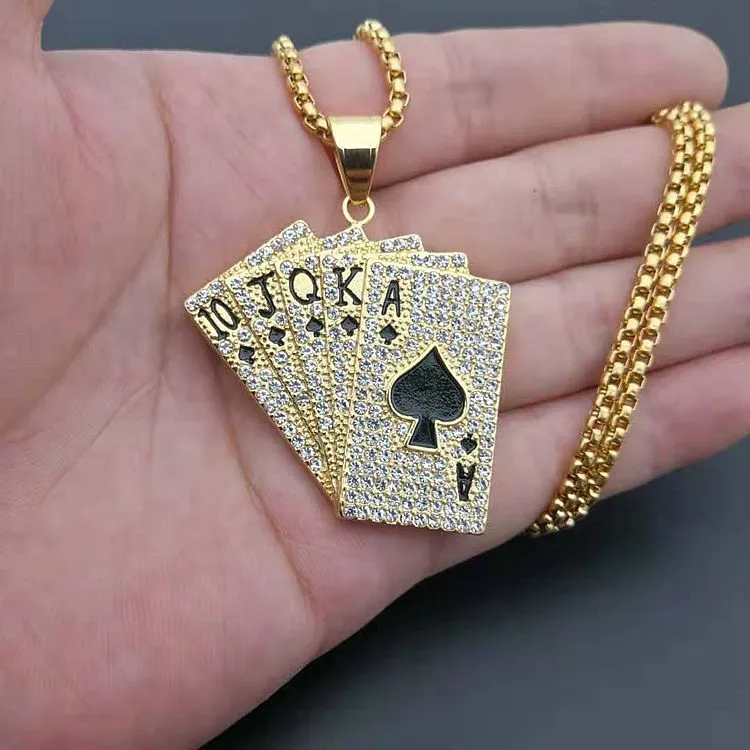 Diamond straight flush playing card pendant