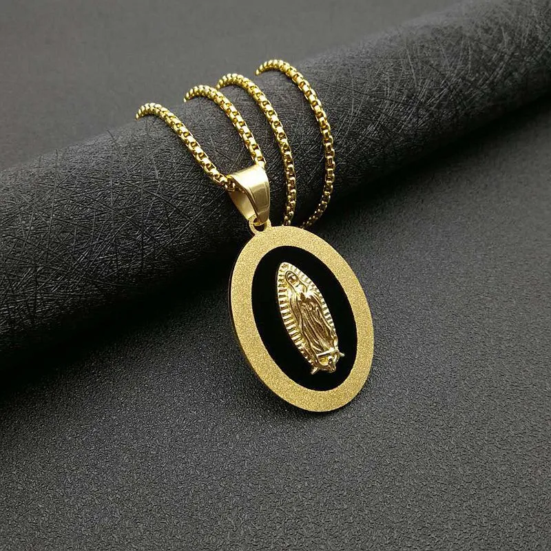 Titanium steel gold-plated Virgin Mary pendant necklace