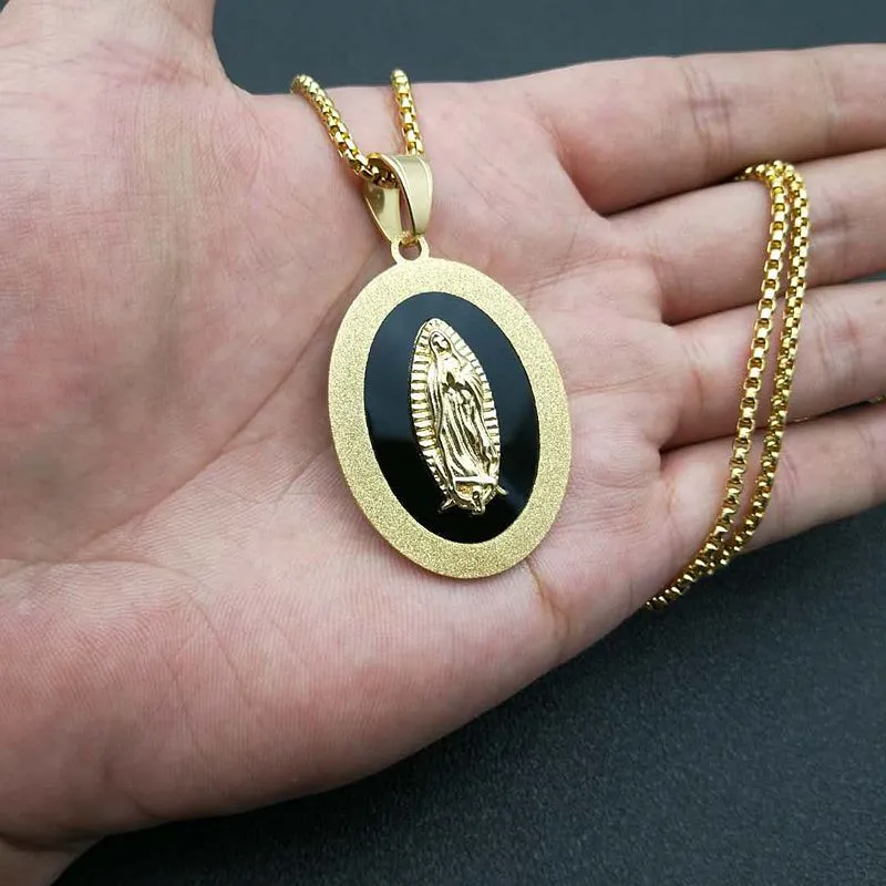 Titanium steel gold-plated Virgin Mary pendant necklace