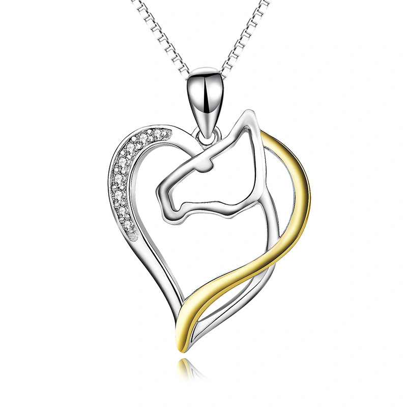 Heart Shaped Hollow Diamond Horse Head Necklace