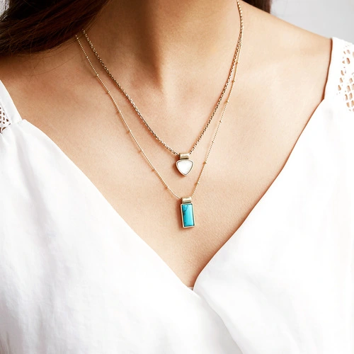 Natural stone pendant long sweater chain
