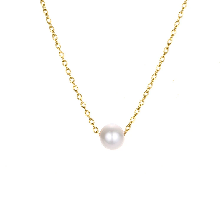 Simple Pearl Pendant Stainless Steel Gold Plated Necklace