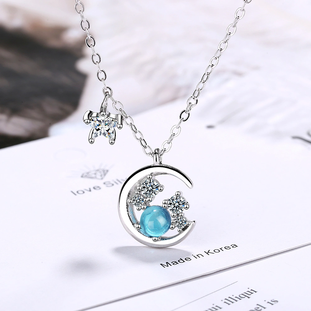 Blue Star Moon Necklace