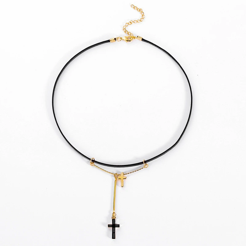 Female Cross Leather Necklace