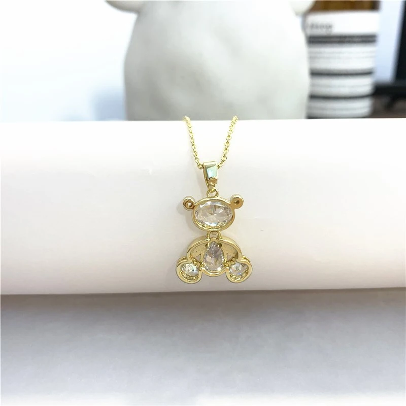 Korean Style  And Cute Zircon Bear Necklace Female