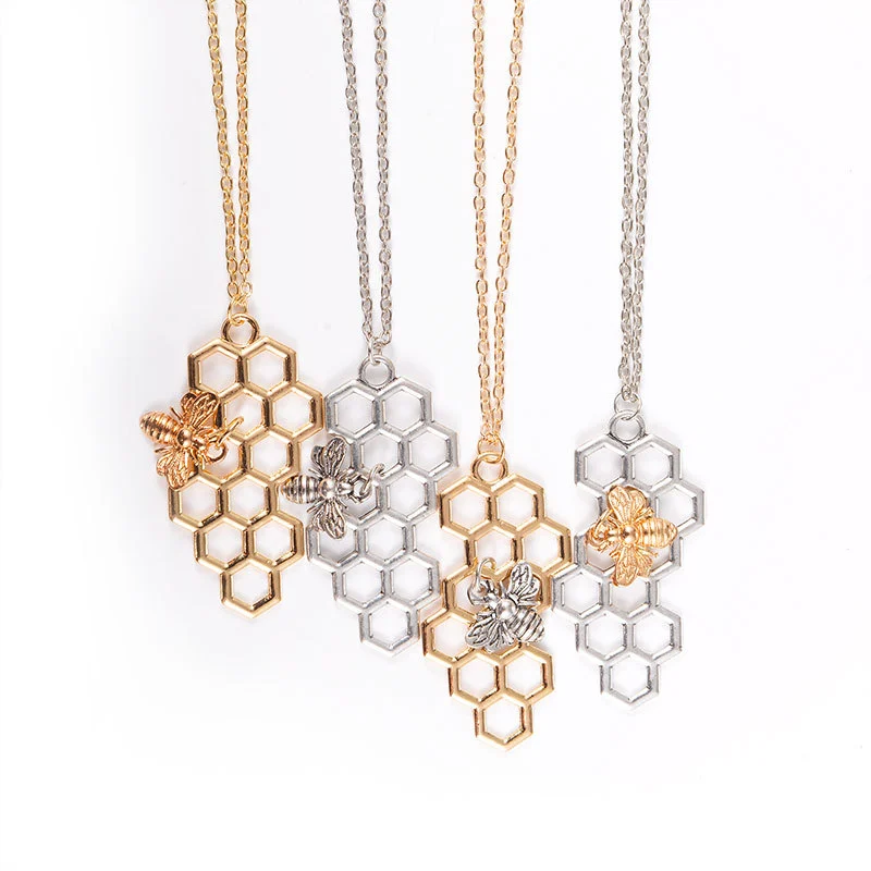 Honeycomb bee necklace pendant