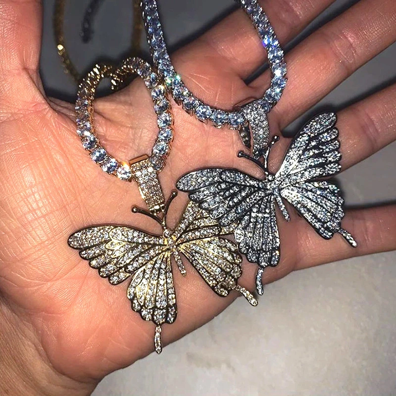 Rhinestone butterfly pendant necklace