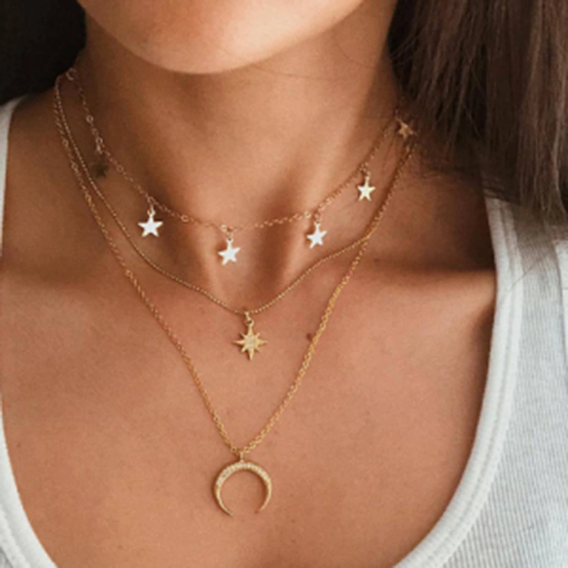 Star Crescent Three-layer Necklace