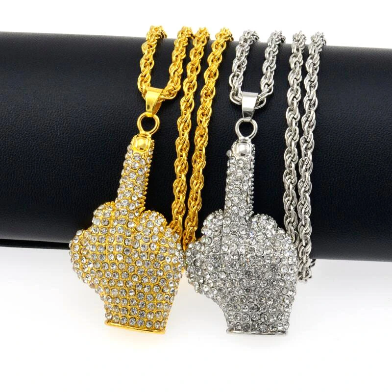 Middle finger diamond necklace