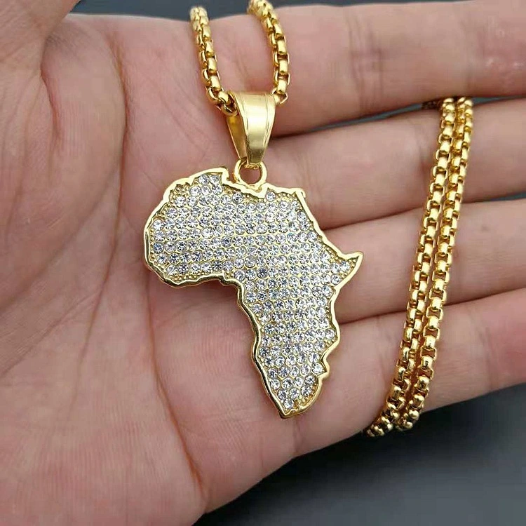 Titanium steel with diamonds Africa map pendant necklace