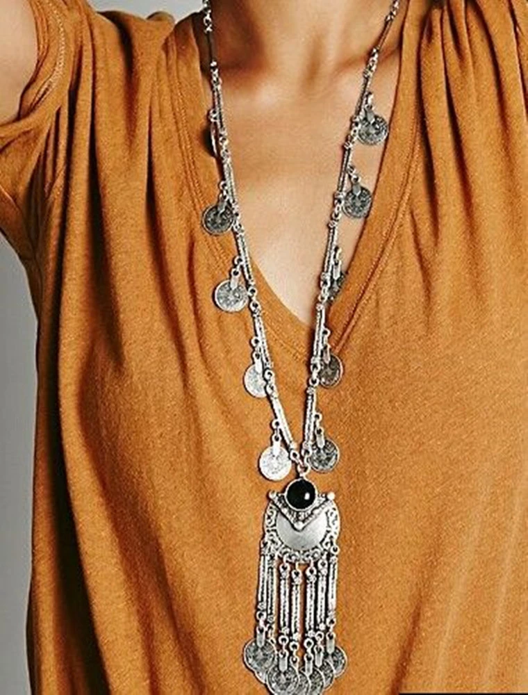 Bohemian tassel coin necklace