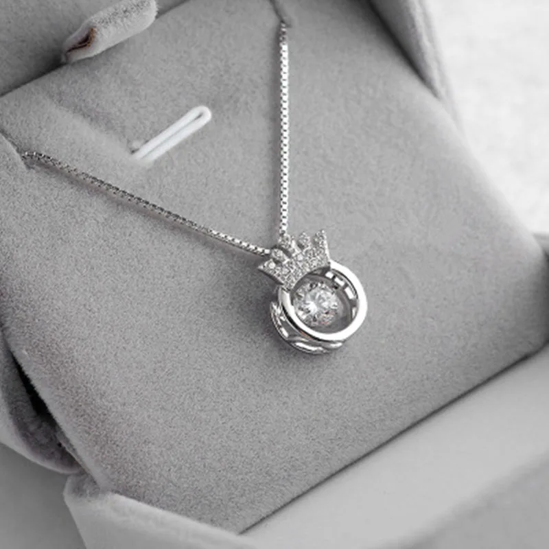 Short 925 Sterling Silver Crown Crystal Necklace