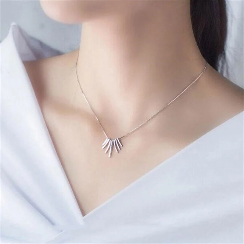 Simple S925 Sterling Silver Su Pendant Multi-bar Necklace