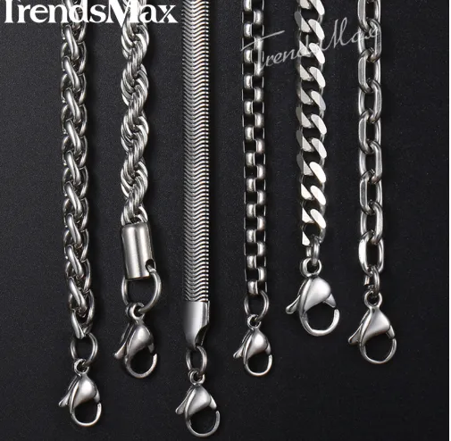 Men Stainless Steel Rope Snake Box Cuban Link Chain