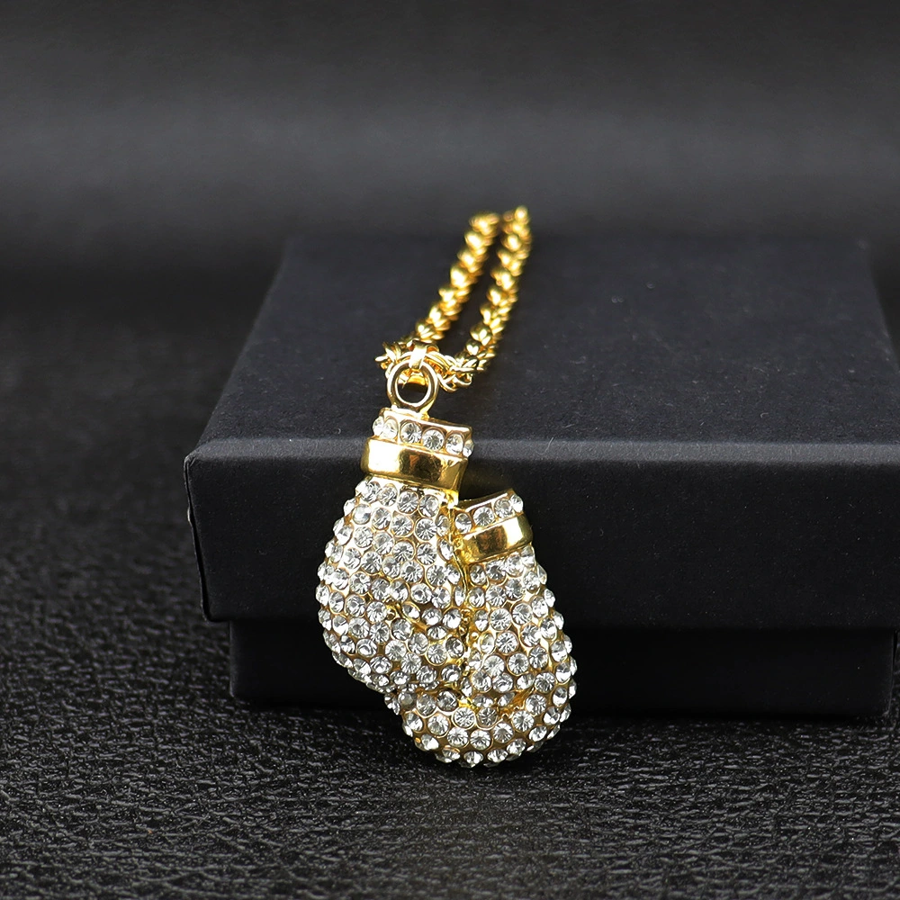 Boxing gloves diamond pendant necklack