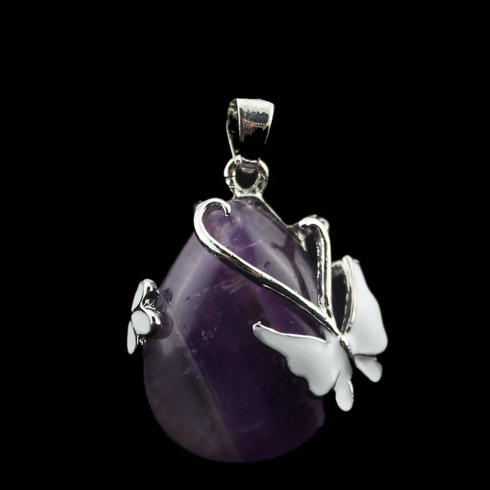 Natural Crystal Water Drop Butterfly Pendant