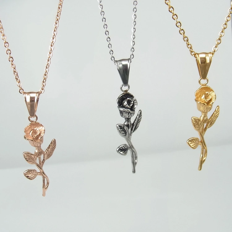 Stainless Steel Gold Roses Necklace For Men New Fashion Gold Cross Pendent With Chain Necklace Jewelry Men Necklace