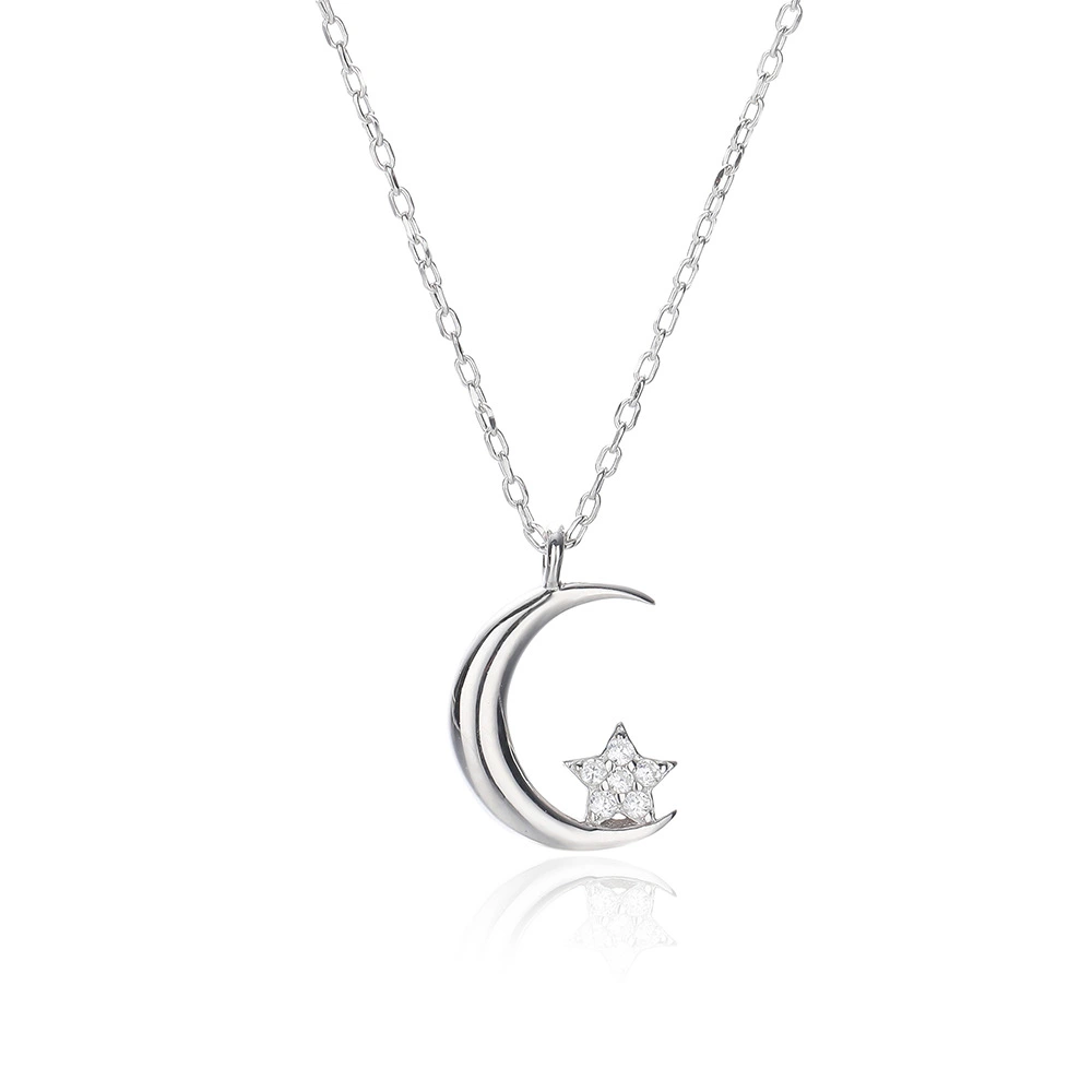 S925 Sterling Silver Moon Star Necklace