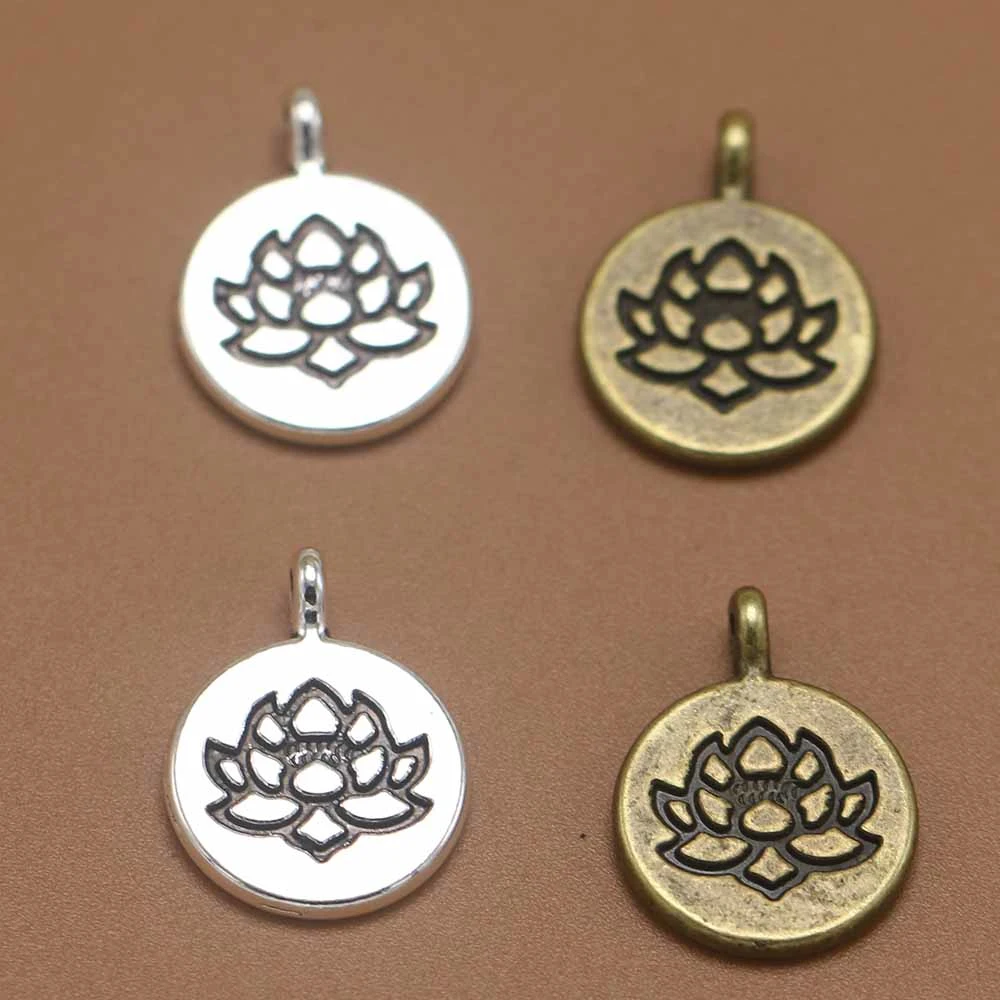 Vintage alloy round lotus pendant handmade jewelry