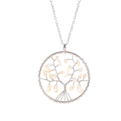 Gravel white k winding life tree necklace