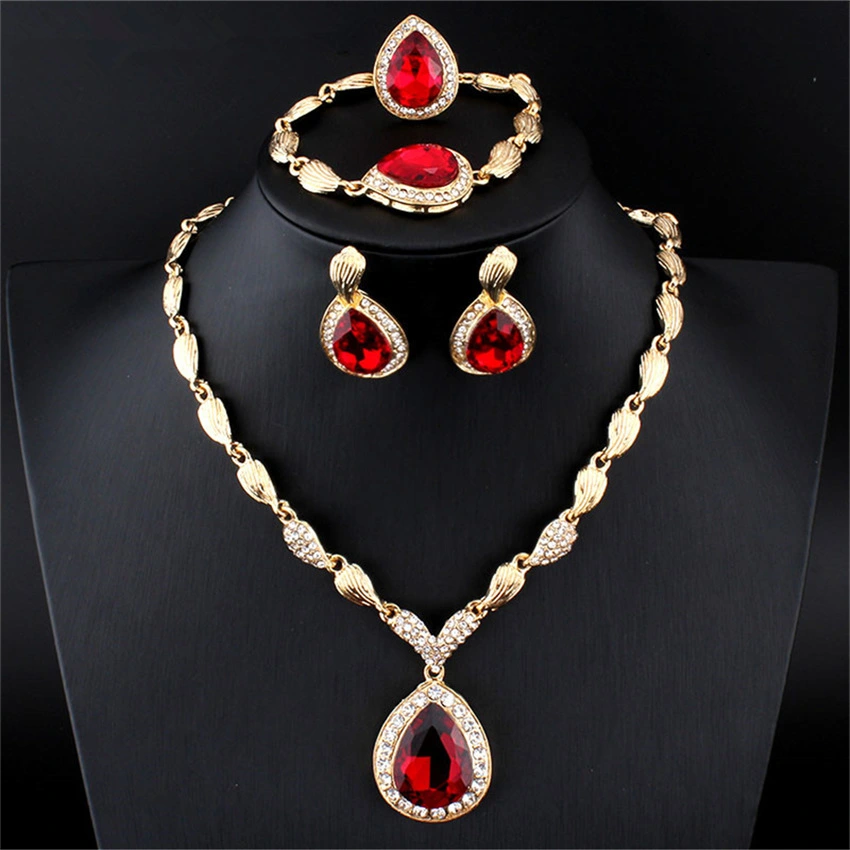 E-commerce blue red gem alloy four-piece set