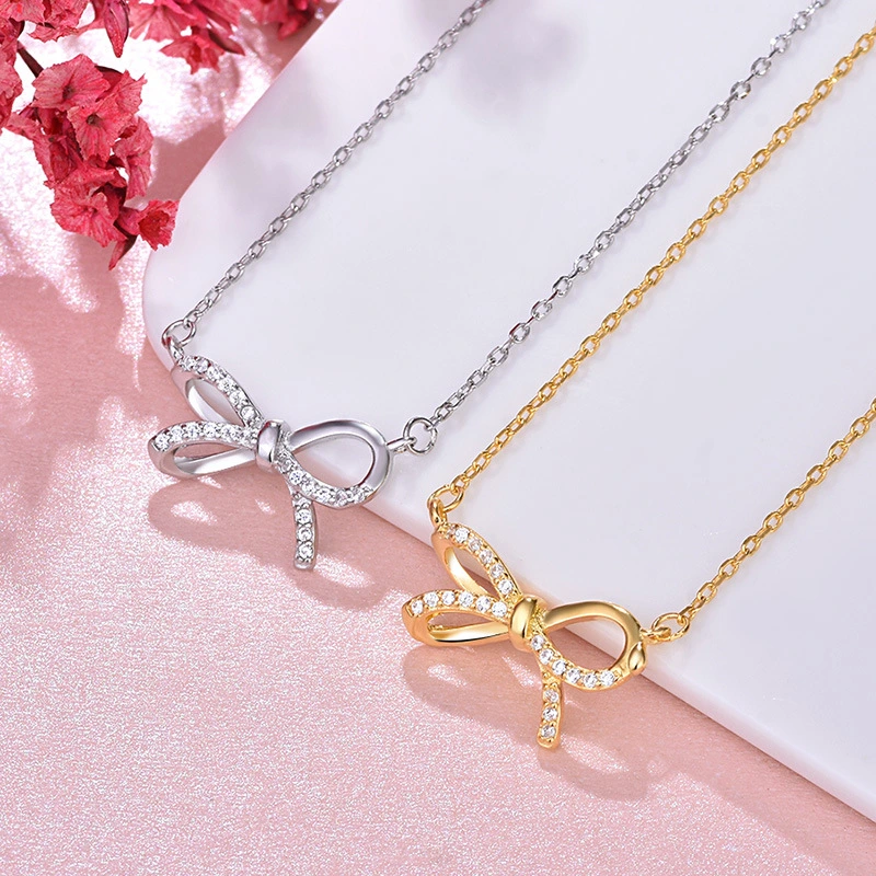 Sterling Silver Three-dimensional Bow Necklace Female Clavicle