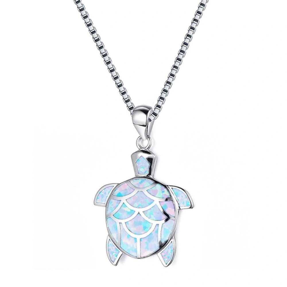 Blue opal ladies cute little turtle necklace