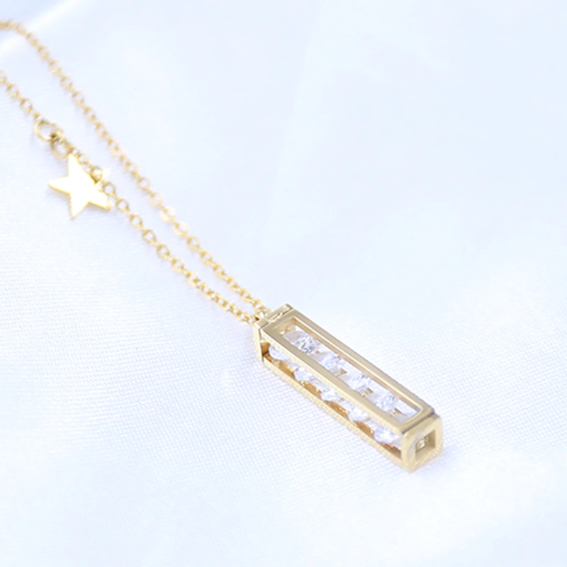 Titanium steel necklace rectangular zirconium inlaid bone chain