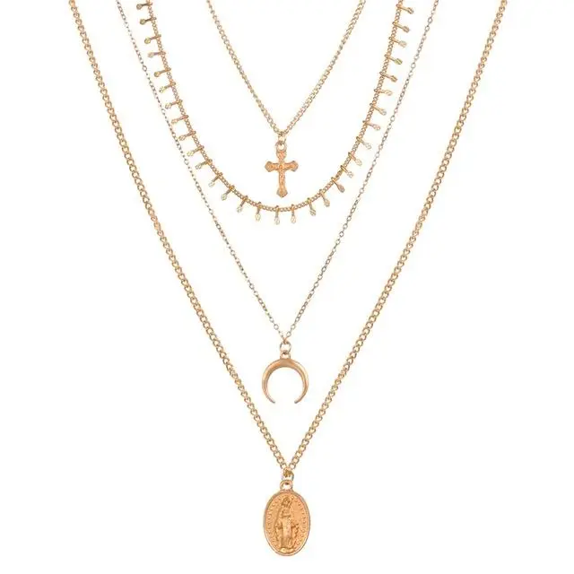 Ladies popular necklace cross moon pendant