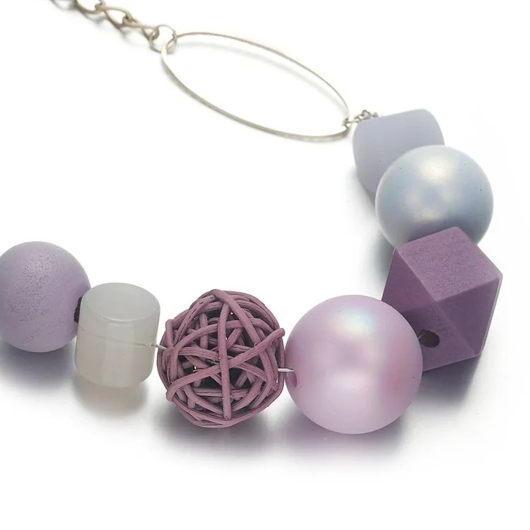 Geometric wooden bead pendant necklace