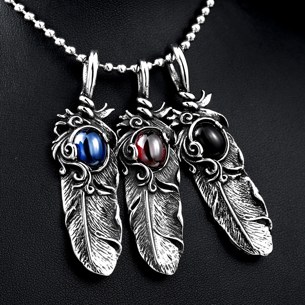 Takahashi's Stylish Fashion Necklace with Sapphire and Feather