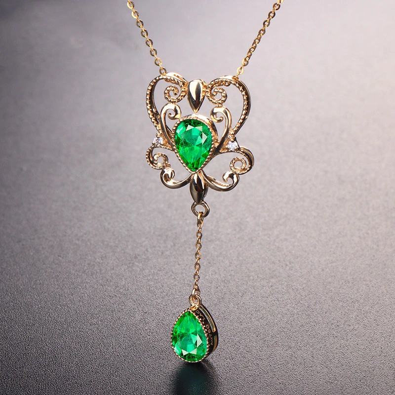 Emerald Color Treasure Hollow Pendant Necklace Women