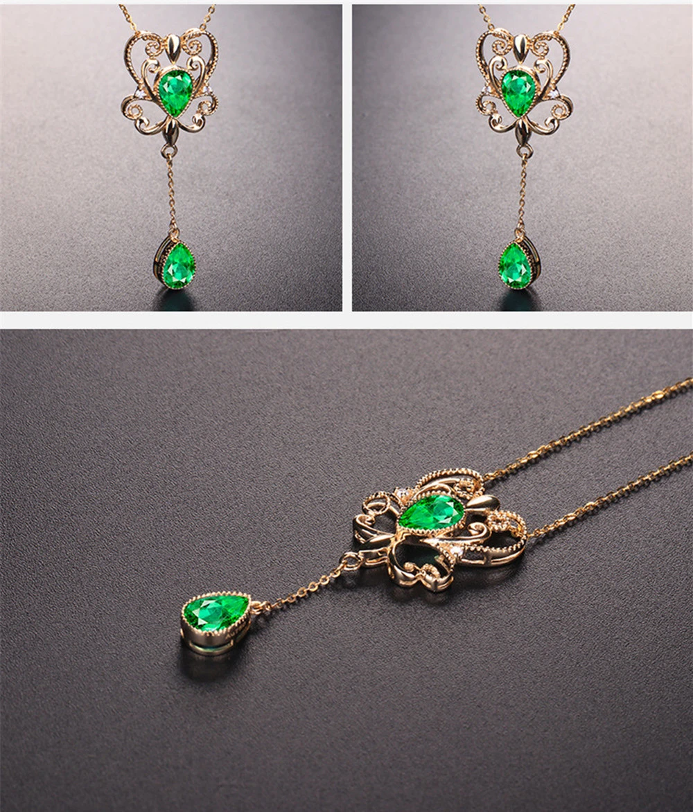 Emerald Color Treasure Hollow Pendant Necklace Women