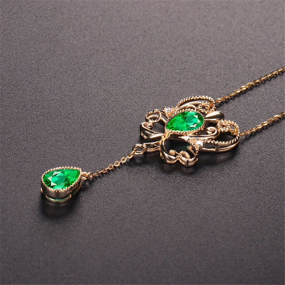 Emerald Color Treasure Hollow Pendant Necklace Women