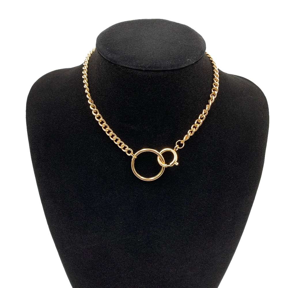 Punk metal copper ring spring clasp necklace