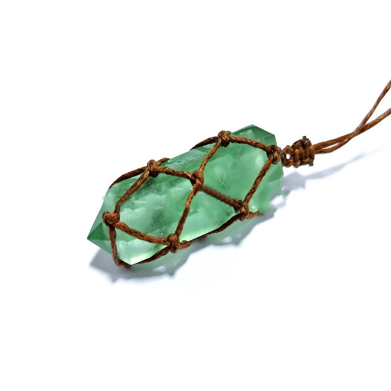 Natural Blue and Green Fluorite Pillar Hand-woven Pendant