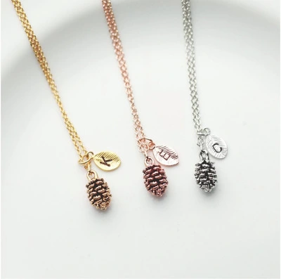 Pinecone 26 letter English leaf ornament necklace