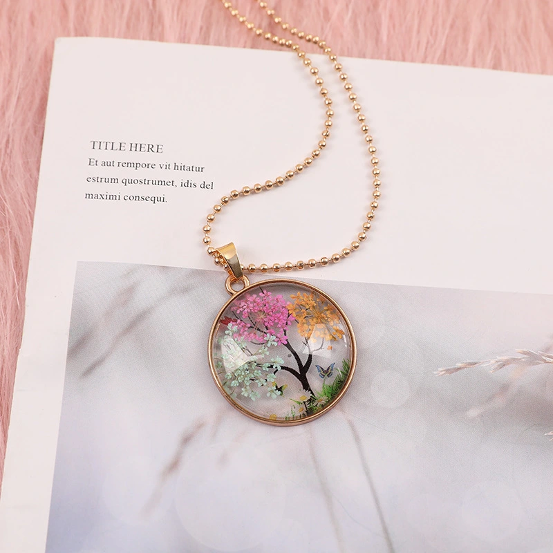 All-match Natural Dried Flower Tree Of Life Necklace