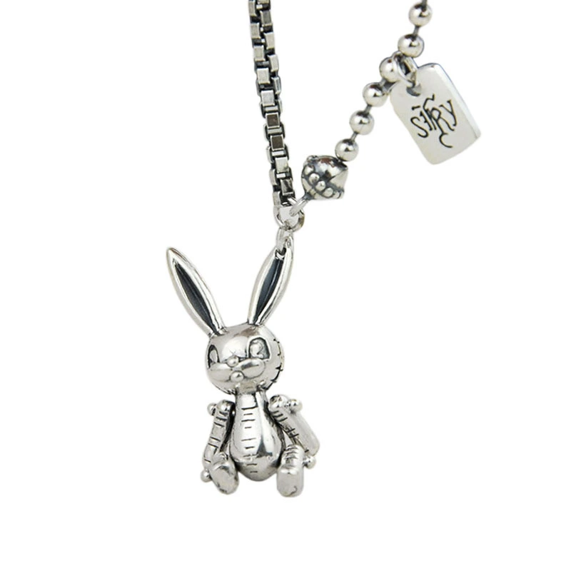 Retro and old cartoon joint movable rabbit alloy necklace