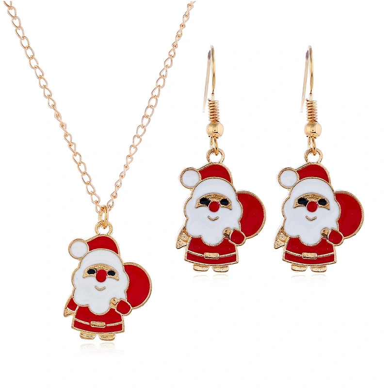 Colorful Santa Claus Gift Earrings Necklace Set