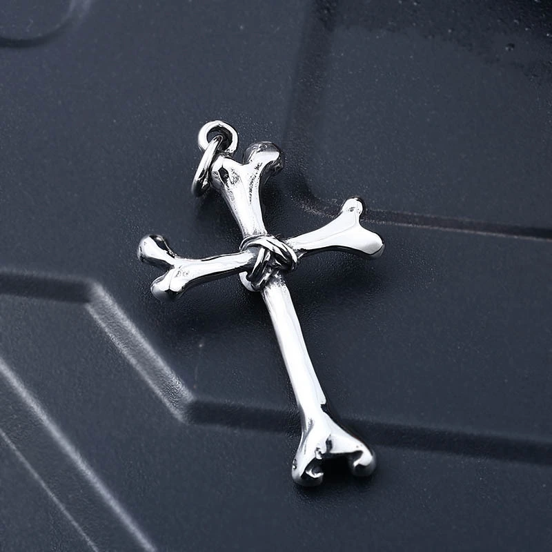 Vintage Titanium Steel Human Bone Cross Pendant