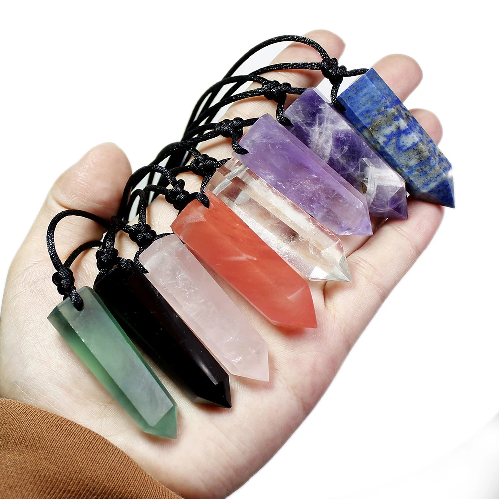 Natural crystal rough faceted pillar pendant